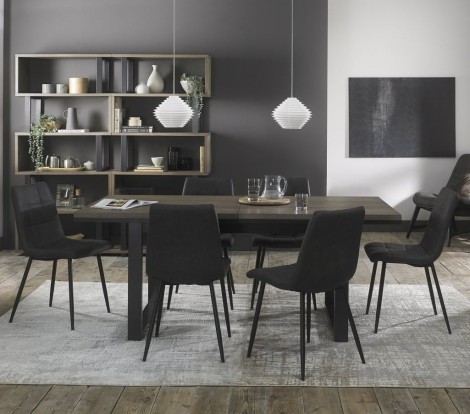 Tivoli - Weathered Oak - 6 to 8 Rectangular Extending Dining Table & 6 Mondrian Dark Grey Faux Leather Chairs - Black Legs