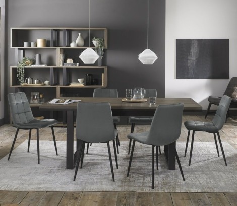 Tivoli - Weathered Oak - 6 to 8 Rectangular Extending Dining Table & 6 Mondrian Grey Velvet Chairs - Black Legs