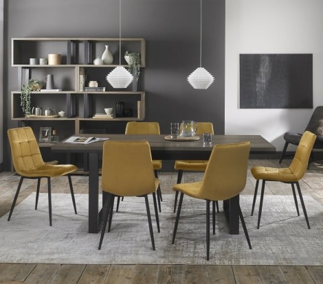 Tivoli - Weathered Oak - 6 to 8 Rectangular Extending Dining Table & 6 Mondrian Mustard Velvet Chairs - Black Legs