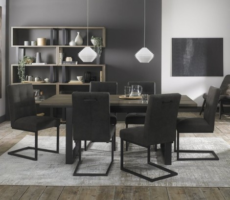 Tivoli - Weathered Oak - 6-8 Seater Table & 6 Indus Cantilever Chairs in Dark Grey Fabric