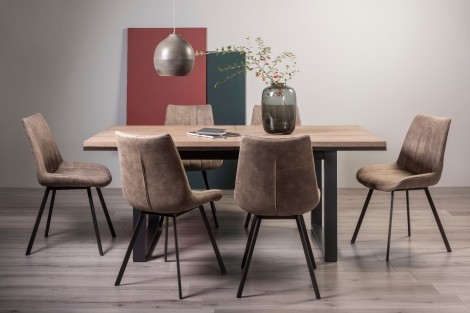 Tivoli - Weathered Oak - 6 to 8 Rectangular Extending Dining Table & 6 Fontana Tan Faux Suede Fabric Chairs - Black Legs