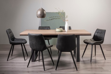 Tivoli - Weathered Oak - 6 to 8 Rectangular Extending Dining Table & 6 Seurat Dark Grey Faux Suede Fabric Chairs - Black Legs