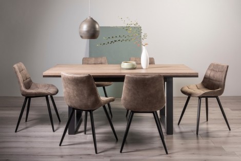 Tivoli - Weathered Oak - 6 to 8 Rectangular Extending Dining Table & 6 Seurat Tan Faux Suede Fabric Chairs - Black Legs