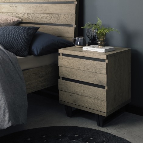 Tivoli - Weathered Oak - 2 Drawer Nightstand / Bedside Cabinet / Lamp Table - Peppercorn Legs