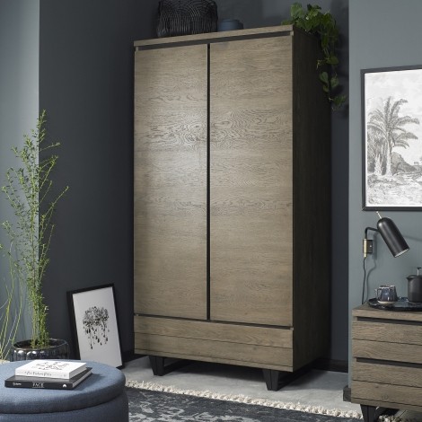 Tivoli - Weathered Oak - Double Wardrobe - 2 Door 1 Drawer - Peppercorn Legs