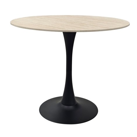 Mason - Beige Sintered Stone Topped Circular Bistro Table with Black Round Base