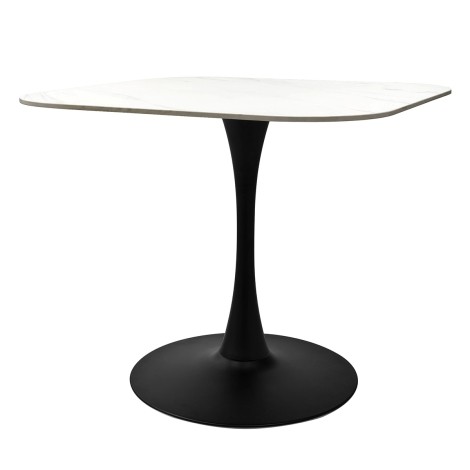 Carter - White Sintered Stone Topped Square Bistro Table with Black Round Base