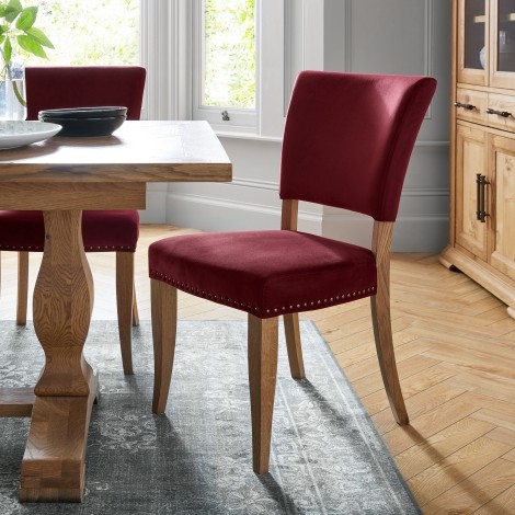 Belgrave - Rustic Oak - Dining Chair - Crimson Velvet Fabric Upholstered (Pair)