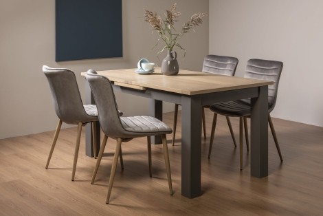 Oakham - Dark Grey & Scandi Oak - 4 to 6 Seater Extending Dining Table & 4 Eriksen Grey Velvet Chairs