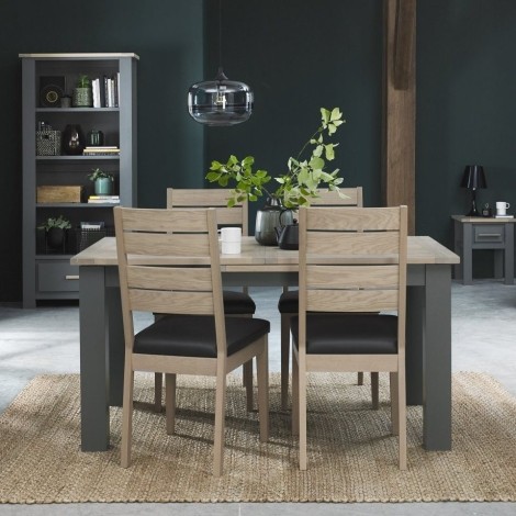 Oakham - Dark Grey & Scandi Oak - 4 to 6 Seater Extending Dining Table & 4 Scandi Oak Chairs in Dark Grey Bonded Leather