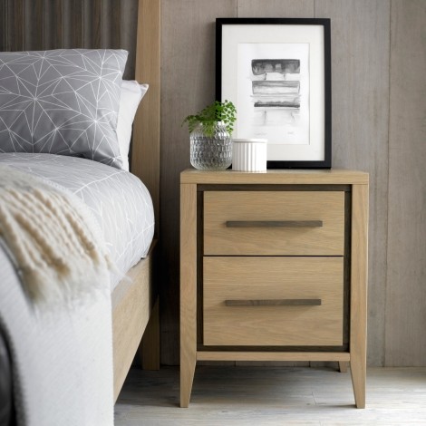 Rimini - Aged Oak & Weathered Oak - 2 Drawer Nightstand / Bedside Cabinet / Lamp Table - Tapering Legs