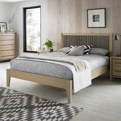 Rimini - Aged Oak & Weathered Oak - 4'6" Double Bedstead - 135cm - Slatted Headboard- Tapering Legs