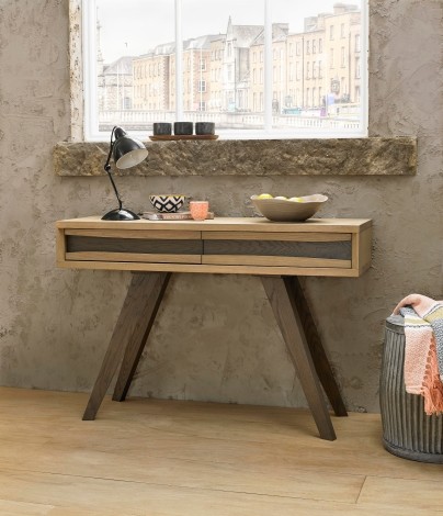 Cadell - Aged & Weathered Oak - 2 Drawer - Console Table - Tapered Legs