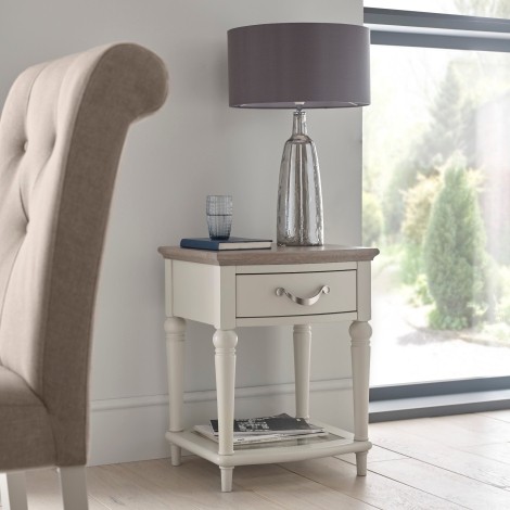 Montreux - Grey Washed Oak & Soft Grey - 1 Drawer Lamp Table - Turned Legs