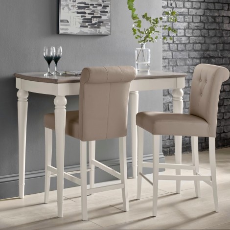 Montreux Grey Washed Oak & Soft Grey - Bar Table & 2 Upholstered Bar Stools in Grey Bonded Leather