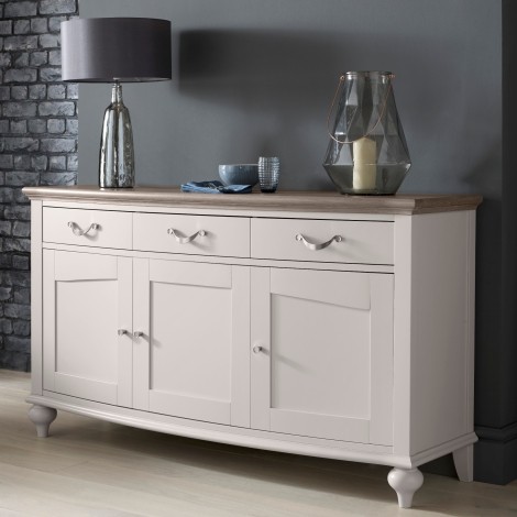 Montreux - Grey Washed Oak & Soft Grey - Wide Sideboard - Turned Legs