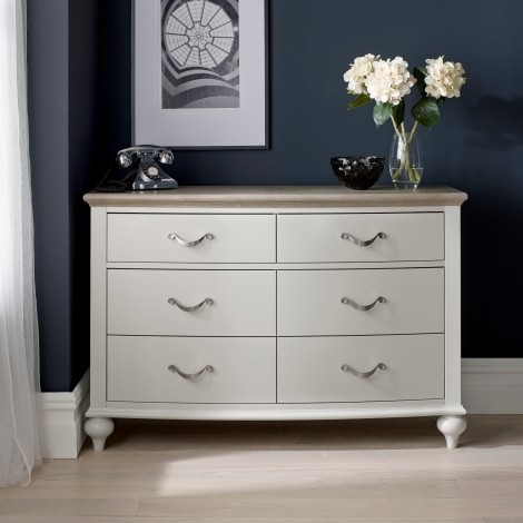 Montreux Grey Washed Oak & Soft Grey - 6 Drawer Wide Chest - Turned Legs