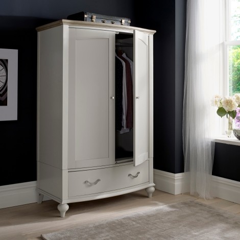 Montreux Grey Washed Oak & Soft Grey - Double Wardrobe - 2 Doors 2 Drawers - Turned Legs