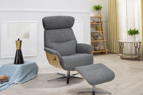 GFA -  Boden - Lead Fabric - 360 Swivel Recliner and Stool