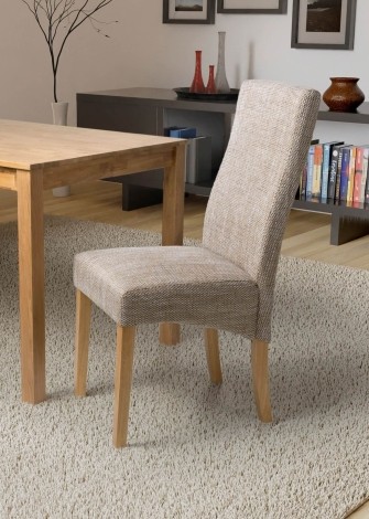 Bailey Wave Back - 2x Oatmeal Tweed Dining Chairs - Natural Rubberwood Legs