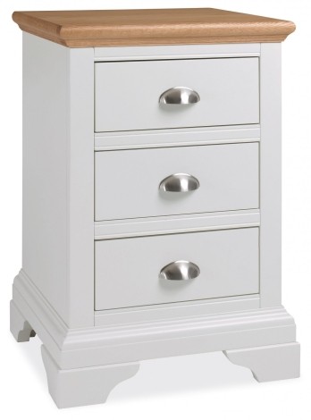 Hampstead Two Tone - 3 Drawer Nightstand / Bedside Cabinet / Lamp Table - Natural Oak Top - Ivory Painted Wooden Base