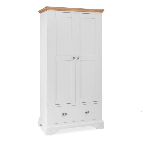 Hampstead Two Tone - Double Wardrobe - 2 Door 1 Drawer - Natural Oak Top - Ivory Painted Wooden Base