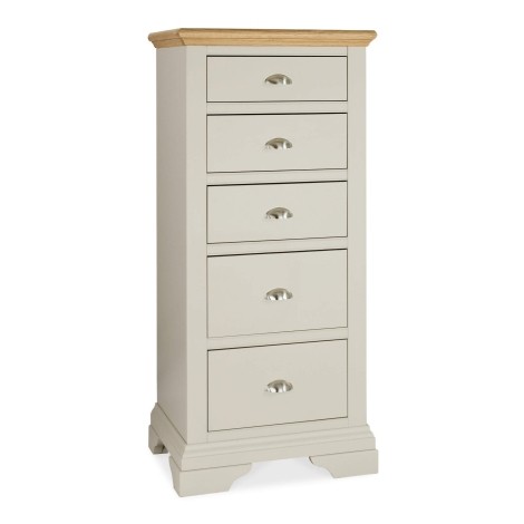 Hampstead Two Tone - 5 Drawer Tall Chest - Pale Oak Top - Soft Grey Painted Wooden Base 