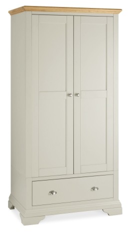 Hampstead Two Tone - Double Wardrobe - 2 Door 1 Drawer - Pale Oak Top - Soft Grey Painted Wooden Base 