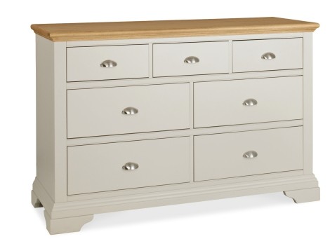 Hampstead Two Tone - 3+4 Drawer Wide Chest - Pale Oak Top - Soft Grey Painted Wooden Base 