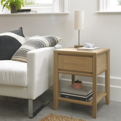 Bergen - Oak - 1 Drawer - Lamp Table - Curved Tapering Legs