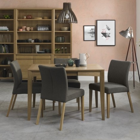Bergen - Oak - 2 to 4 Seater Extending Dining Table & 4 Upholstered Chairs in Black Gold Fabric - Curved Tapering Legs