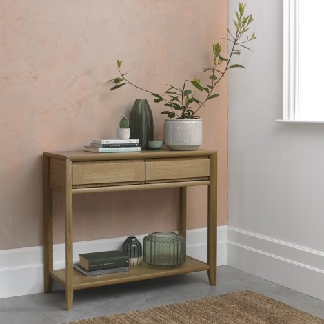 Bergen - Oak - 2 Drawer - Console Table - Curved Tapering Legs