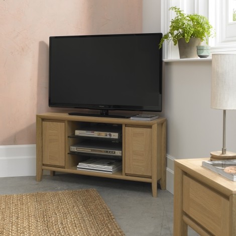 Bergen - Oak - Corner Entertainment Unit - Curved Tapering Legs