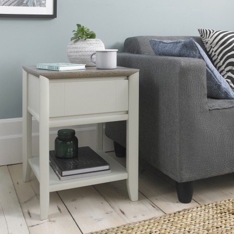 Bergen - Grey Washed Oak Top - Square Lamp Table With Drawer - Soft Grey Pigment Frame