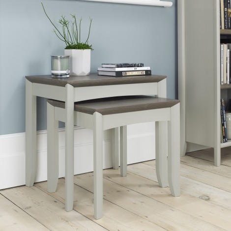 Bergen - Grey Washed Oak Top - Nest Of Lamp Tables - Soft Grey Pigment Frame