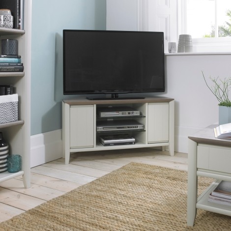 Bergen - Grey Washed Oak Top - Corner Entertainment Unit - Soft Grey Pigment Frame