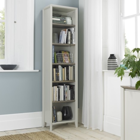 Bergen - Grey Washed Oak - 6 Open Shelves - Narrow Bookcase - Soft Grey Pigment Frame