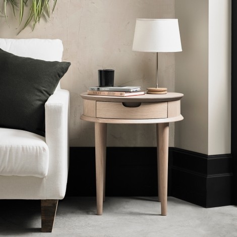 Dansk - Scandi Oak - 1 Drawer - Lamp Table - Turned Solid Beech Legs