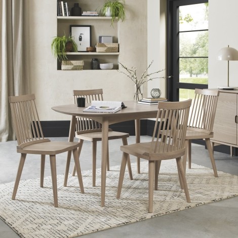 Dansk - Scandi Oak - 4 Seater Rectangle Dining Table & 4 Ilva Spindle Chairs in Scandi Oak - Turned Solid Beech Legs