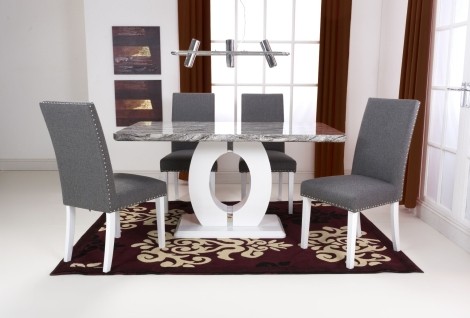 Neptune - Medium - Rectangle - 150cm/1.5m - Grey/White - Marble Effect - Dining Table & 4 Randall - Upholstered - Steel Grey Linen Effect Fabric - Dining Chair