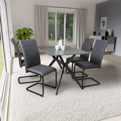 Timor - Rectangular - 120cm/1.2m - Grey Ceramic Top - Sinister Stone - Dining Table & 4 Carlisle - Grey - Mottled Leather Effect Fabric - Upholstered - Dining Chair