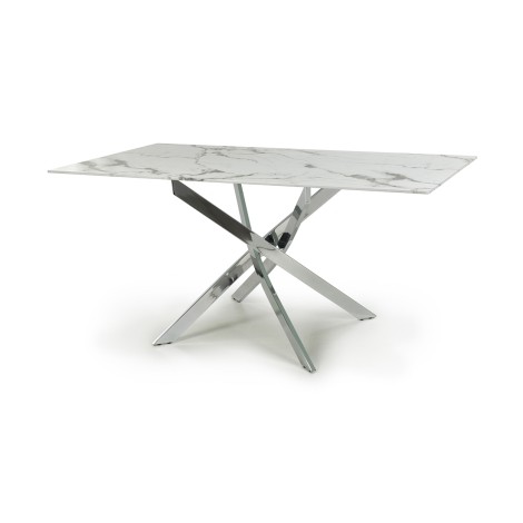 Astoria - White and Grey Marble Effect Glass Top Dining Table Medium 160cm/1.6m - Chrome Legs