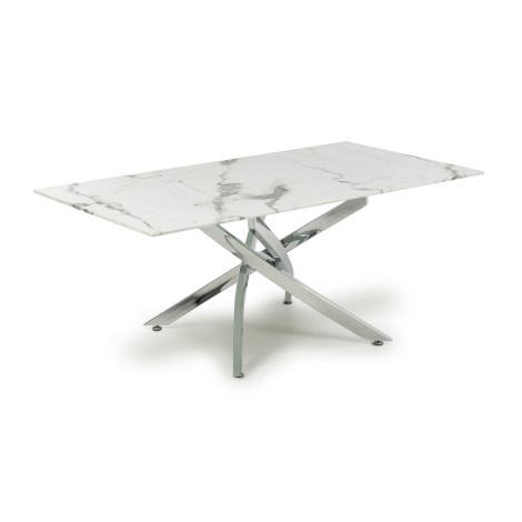 Astoria - White and Grey Marble Effect Glass Top Coffee Table - Chrome Legs