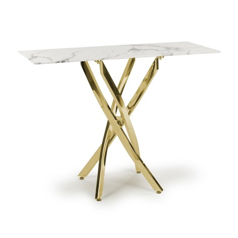 Astoria - White and Grey Marble Effect Glass Top Console Table - Gold Chrome Legs