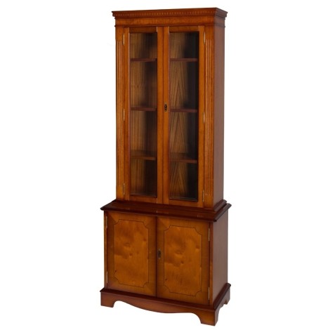 Ashmore Antique Reproduction, Tall Bookcase Cupboard With Glass Doors