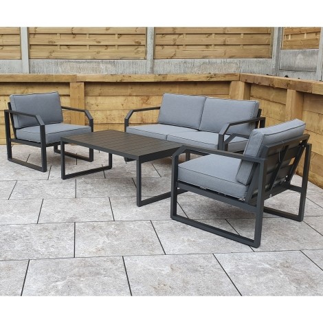 Alarna - Outdoor - Grey - 2 Seater Sofa and 2 Chairs with Coffee Table - Powder-coated Aluminium