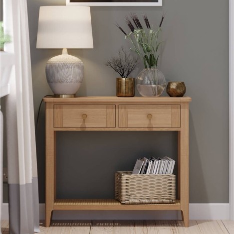 Hanford -  Natural Oak 2 Drawer Console Table With Lower Shelf