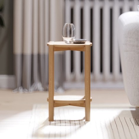 Hanford -  Natural Oak Round Side Table with Shelf