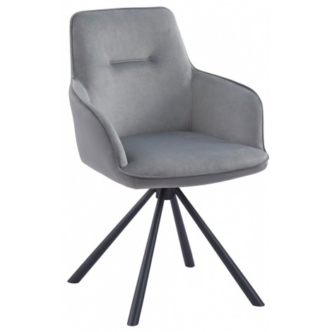 Amalia - Light Grey - French Velvet - Swivel Base - Dining Arm Chair - Matt Black Steel Spider Legs