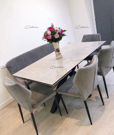 Phoenix - Grey Polished Ceramic Extending Dining Table - 160-240cm - Starburst Black Legs